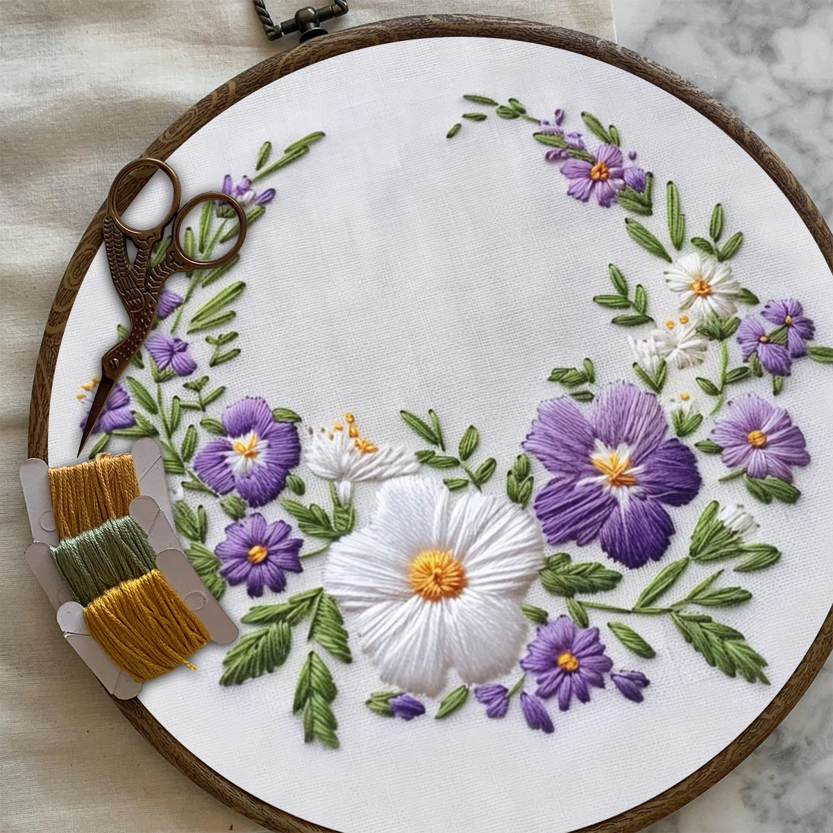Rubbyoo Embroidery Kit- White And Purple Garland | For Craft Lover Hand Stitch - image 7