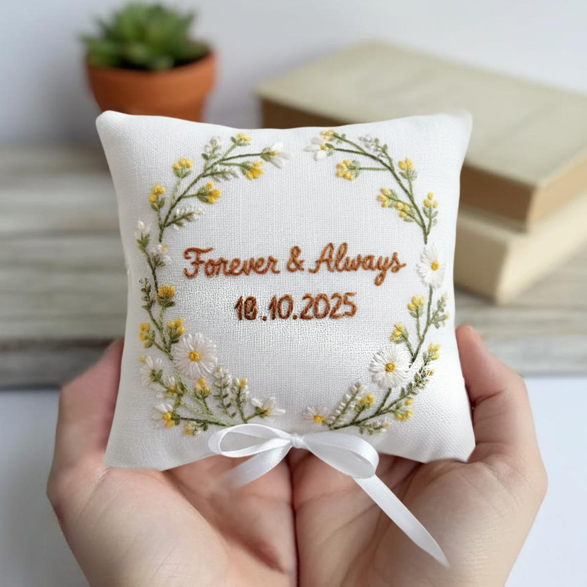 Rubbyoo Personalized Ring Bearer Pillow Embroidery Kit - Daisy Yellow Flower Wreath | Beginner Diy | Weddings Anniversaries - image 4