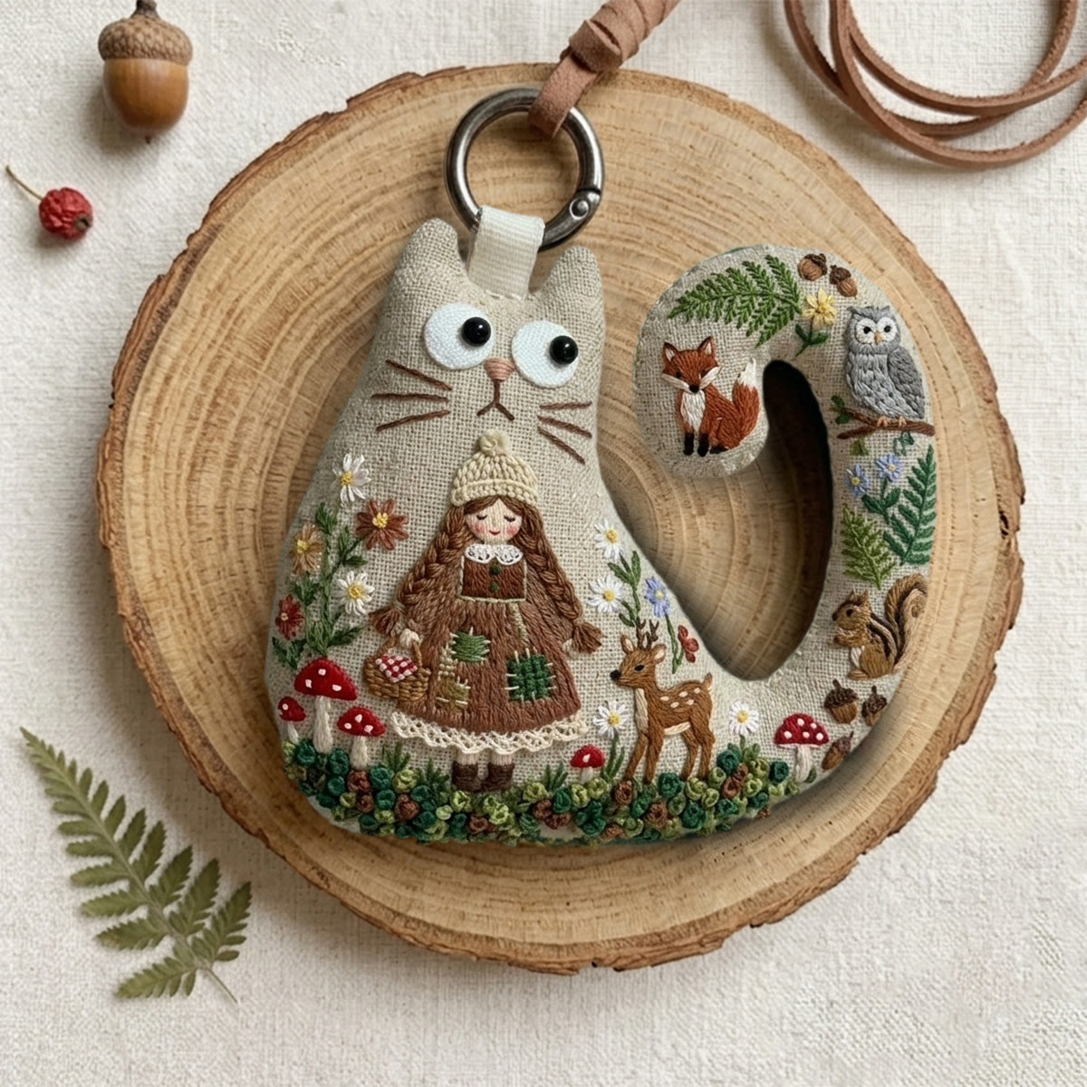 Rubbyoo Cat Embroidery Kit - Cute Girl With Braids | Woodland Hygge Gift | Hygge Hanging Decor - image 5