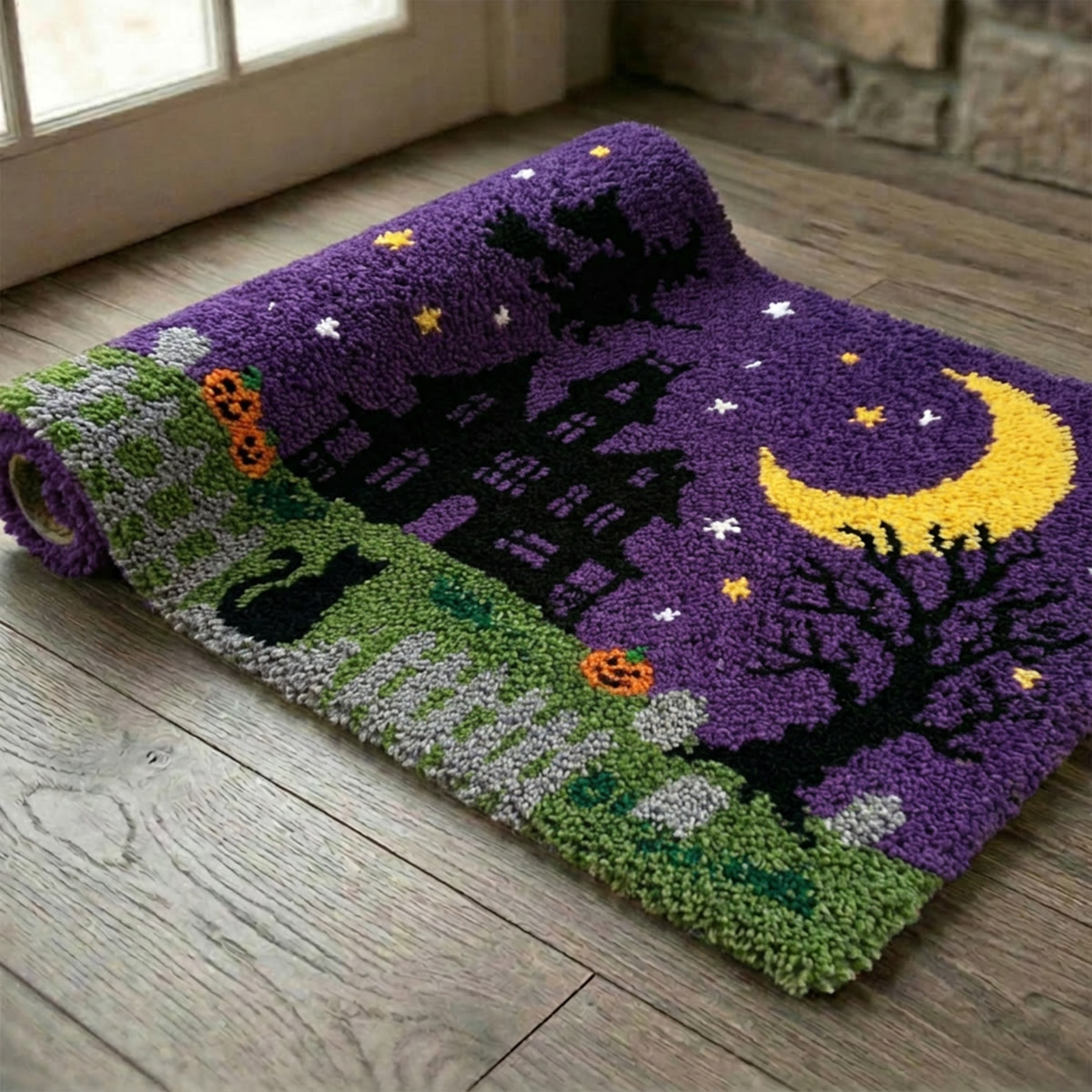 Rubbyoo Latch Hook Rug Kit - Haunted House | Halloween Spooky Gift | Entryway Welcome Mat - image 9
