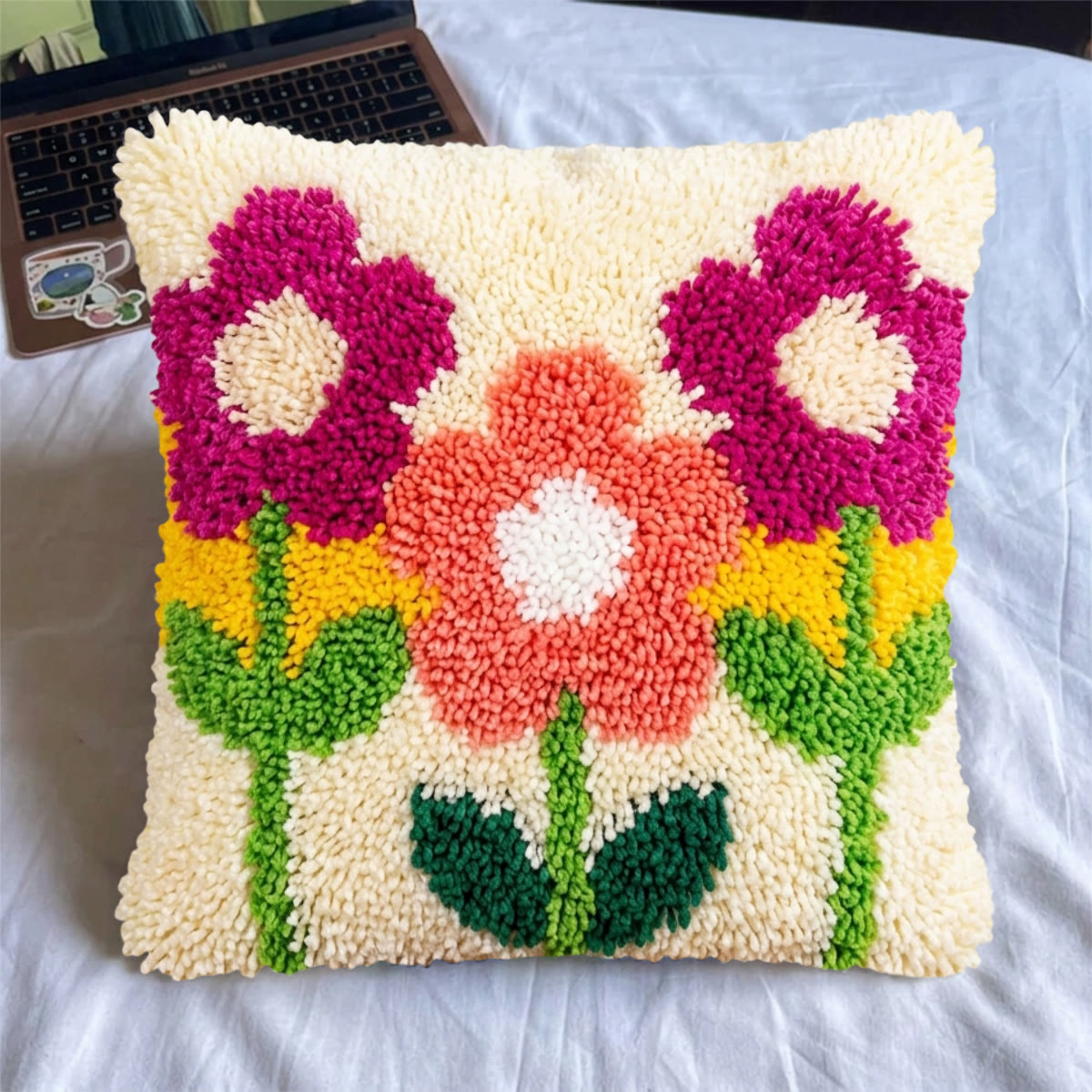 Rubbyoo Latch Hook Pillow Kit - Bright Flowers |  Vibrant Yarn Craft |  Nice Living Room Ornament  - image 5