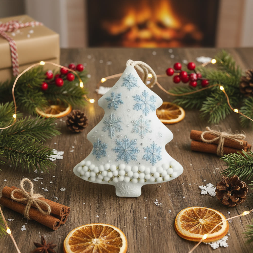 Rubbyoo Tree-shaped Embroidery Kit - Snowflakes And Pearls | Elegant Diy Craft | Lovely Addition To Festive Collection - image 8