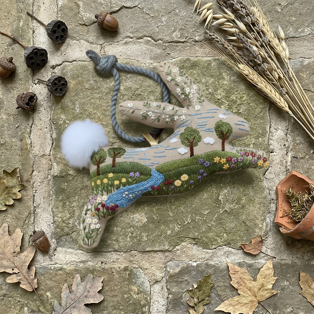 Rubbyoo Rabbit Embroidery Kit - Countryside View | Unique Landscape Art | Lovely Bunny Craft - image 7