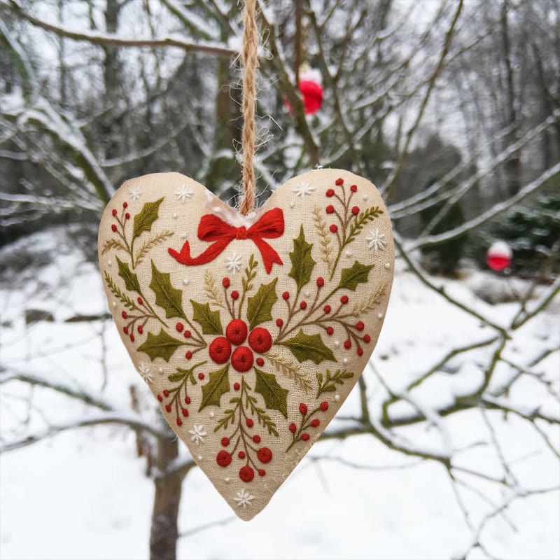 Rubbyoo Heart Embroidery Kit - Holly Leaves | Christmas Heart Hanging | Creative Home Ornament  - image 3