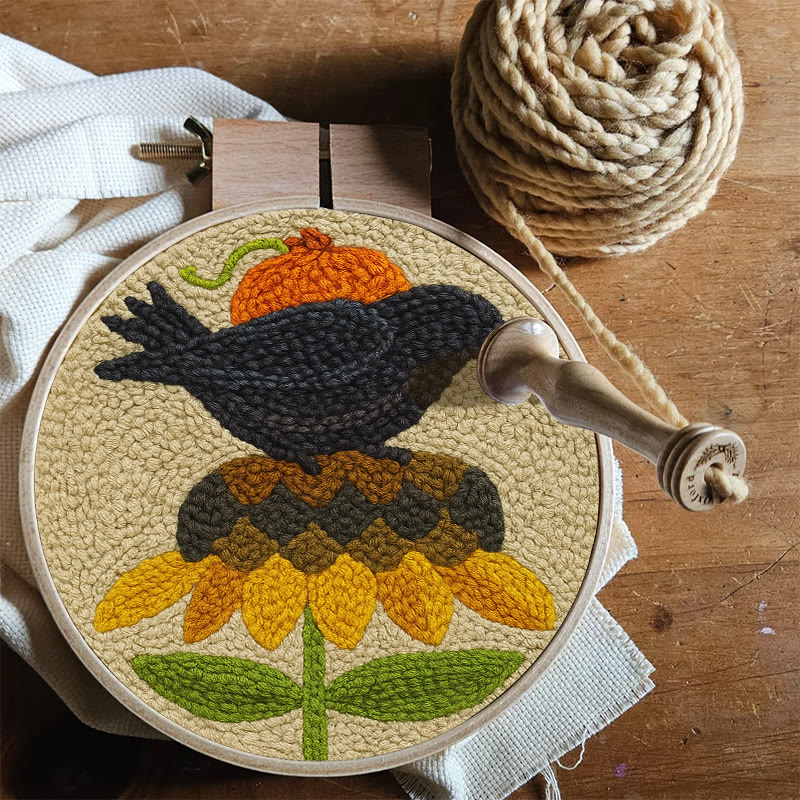 Floral Raven Punch Needle Kit - Handmade Bird Craft | Home Hanging Decor - image 8