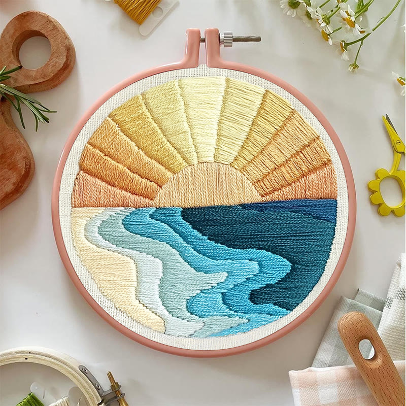 Rubbyoo Embroidery Kit - Sky And Sea | Diy Landscape Hoop Art | Perfect For Desk Decoration  - image 4