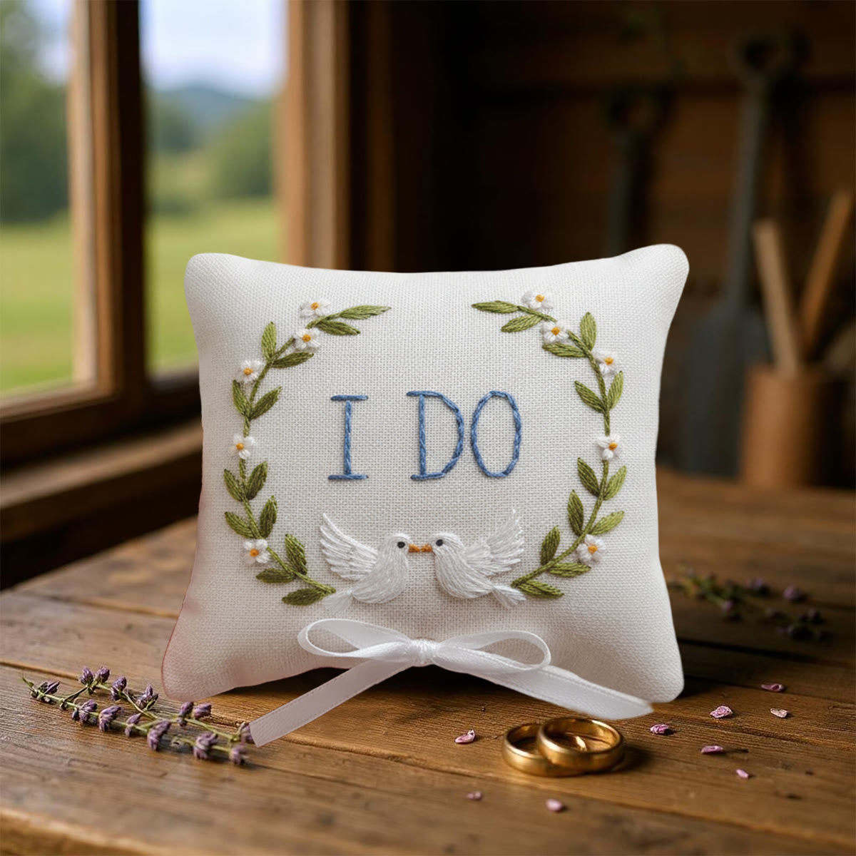 Rubbyoo Personalized Ring Bearer Pillow Embroidery Kit - I Do White Doves Wreath | Personal Handmade Gift  | Proposal Gifts - image 8