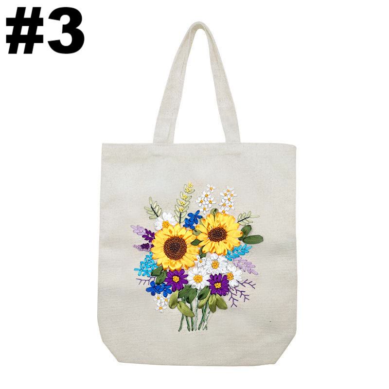 Embroidery Beige And White Canvas Tote Bag Kits | Beginner Flower Crafts | Eco-friendly Shoulder Bag | Christmas Gift - #3 - image 4