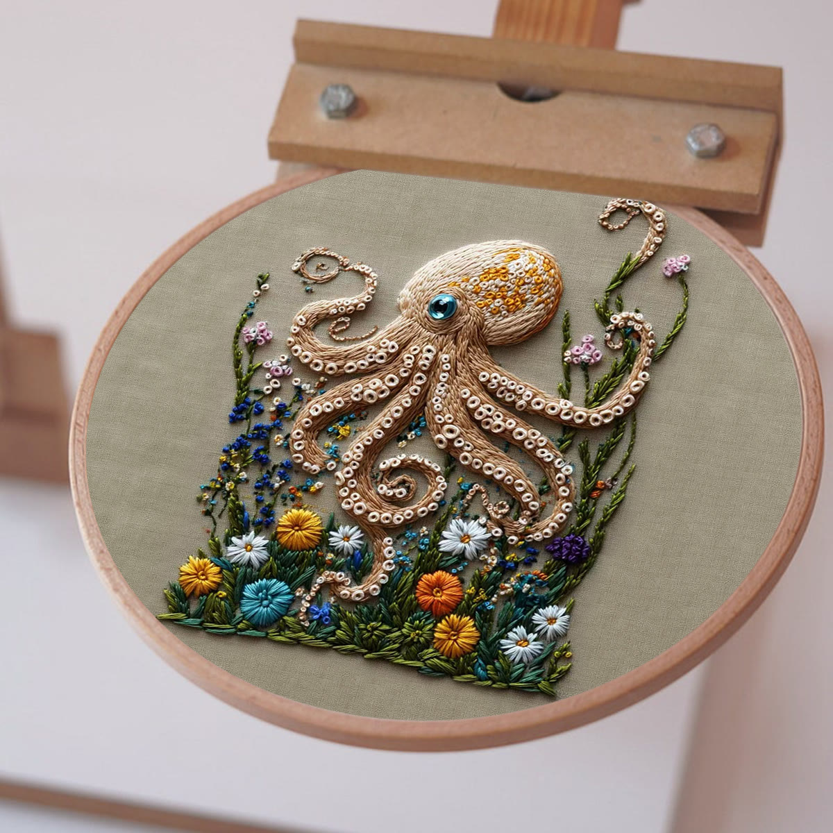Rubbyoo Embroidery Kit - Textured Octopus With Floral Foliage | Charming Home Accent | Beginner-Approachable Embroidery - image 10