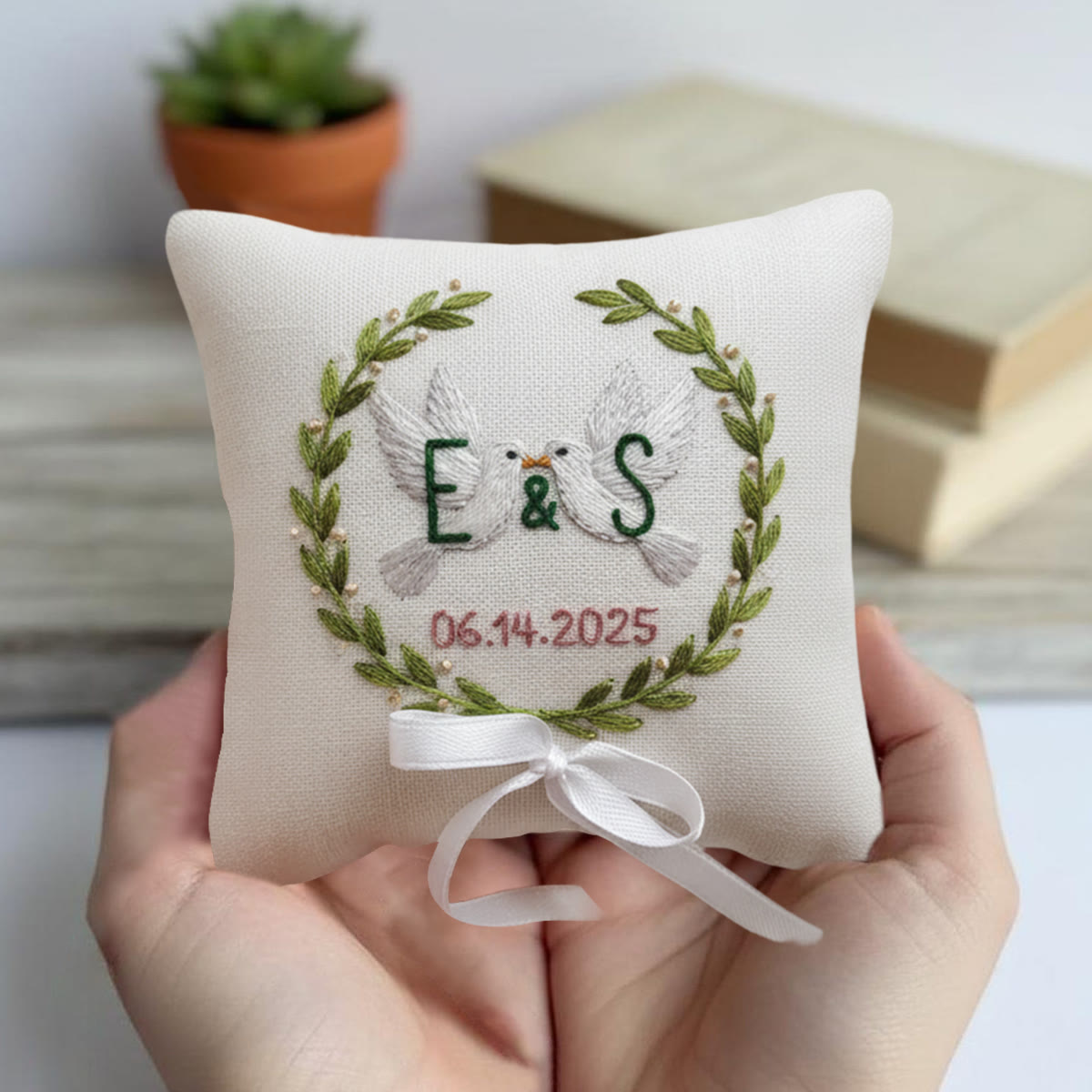 Rubbyoo Personalized Ring Bearer Pillow Embroidery Kit - White Doves Initials Wreath With Date | Gift-giving Top Pick Handcraft | Elegant Decor Pieces - image 4