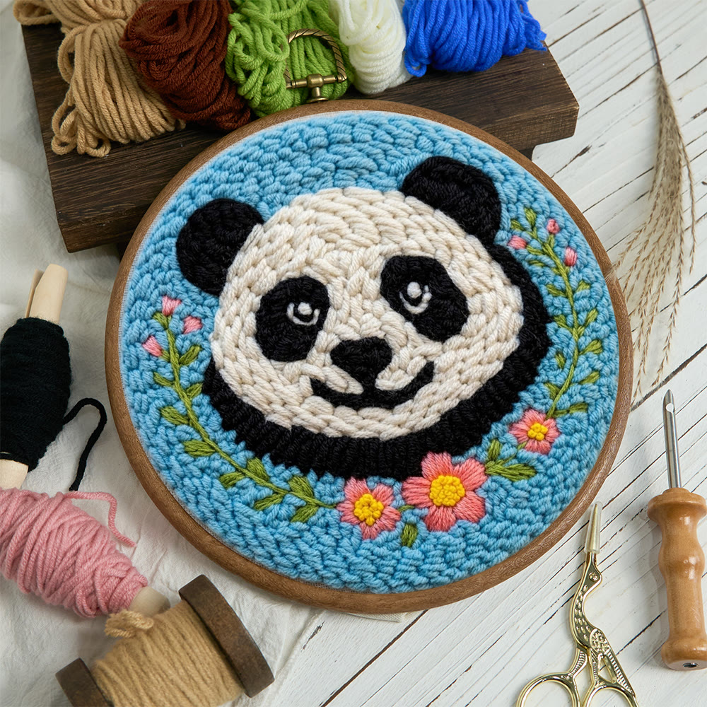 Floral Panda Punch Needle Kit - Adorable Animal Craft |  Diy Project For Beginner  - image 4