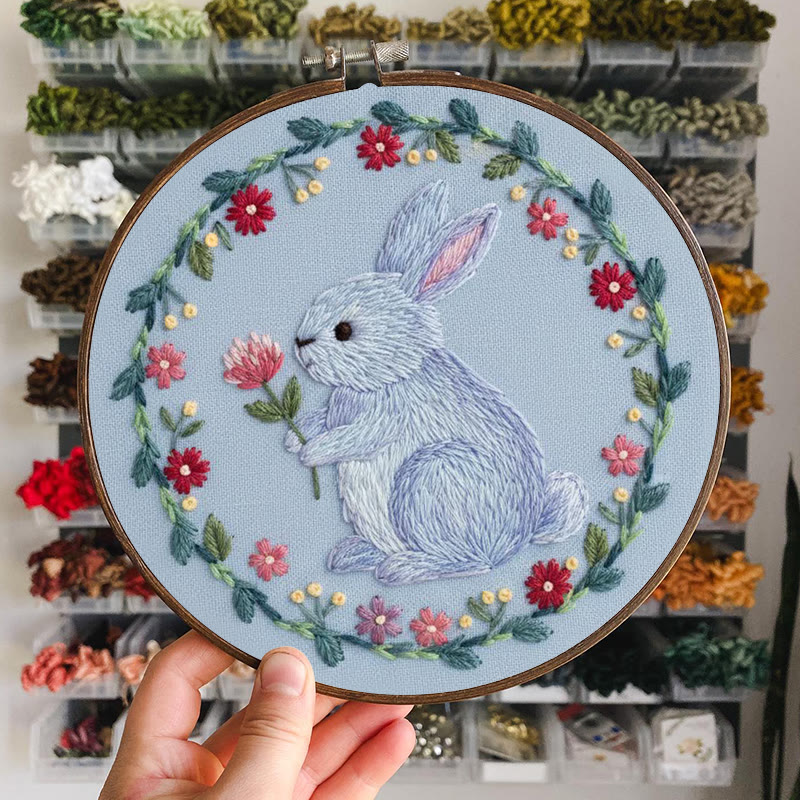 Rubbyoo Embroidery Kit - Bunny With Flower And Wreath | Cheerful Diy | Charming Home Touch - image 6