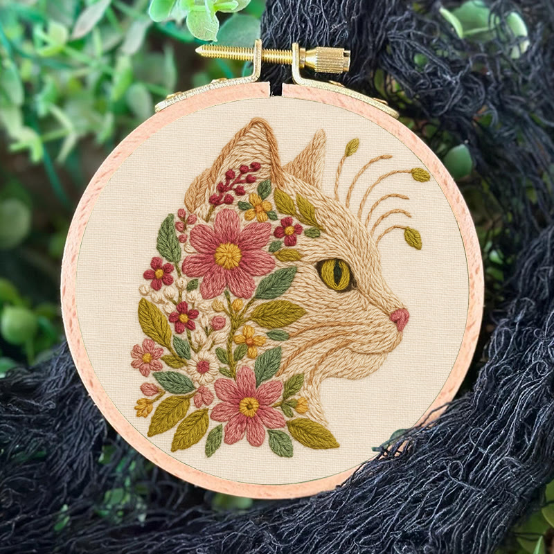 Rubbyoo Embroidery Kit - Charming Cat | Diy Floral Craft | Perfect Gift For Cat Lovers - image 3