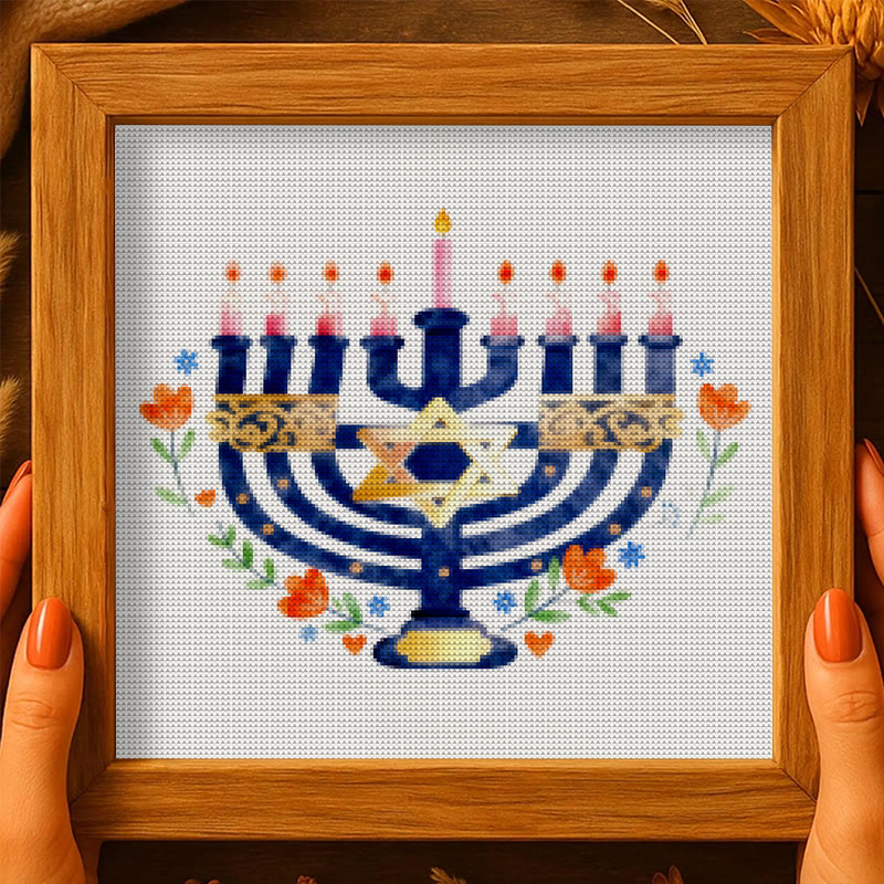 Cross Stitch Kit - Hanukkiah Candlestick | Diy Christmas Ornament | Personalised Handmade Gift - image 10