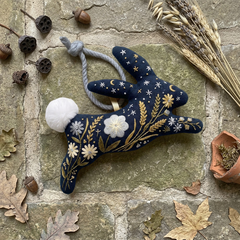 Rubbyoo Rabbit Embroidery Kit - Crescent Moons And Stars | Floral Handmade Birthday Gift | Celestial Home Decor - image 6