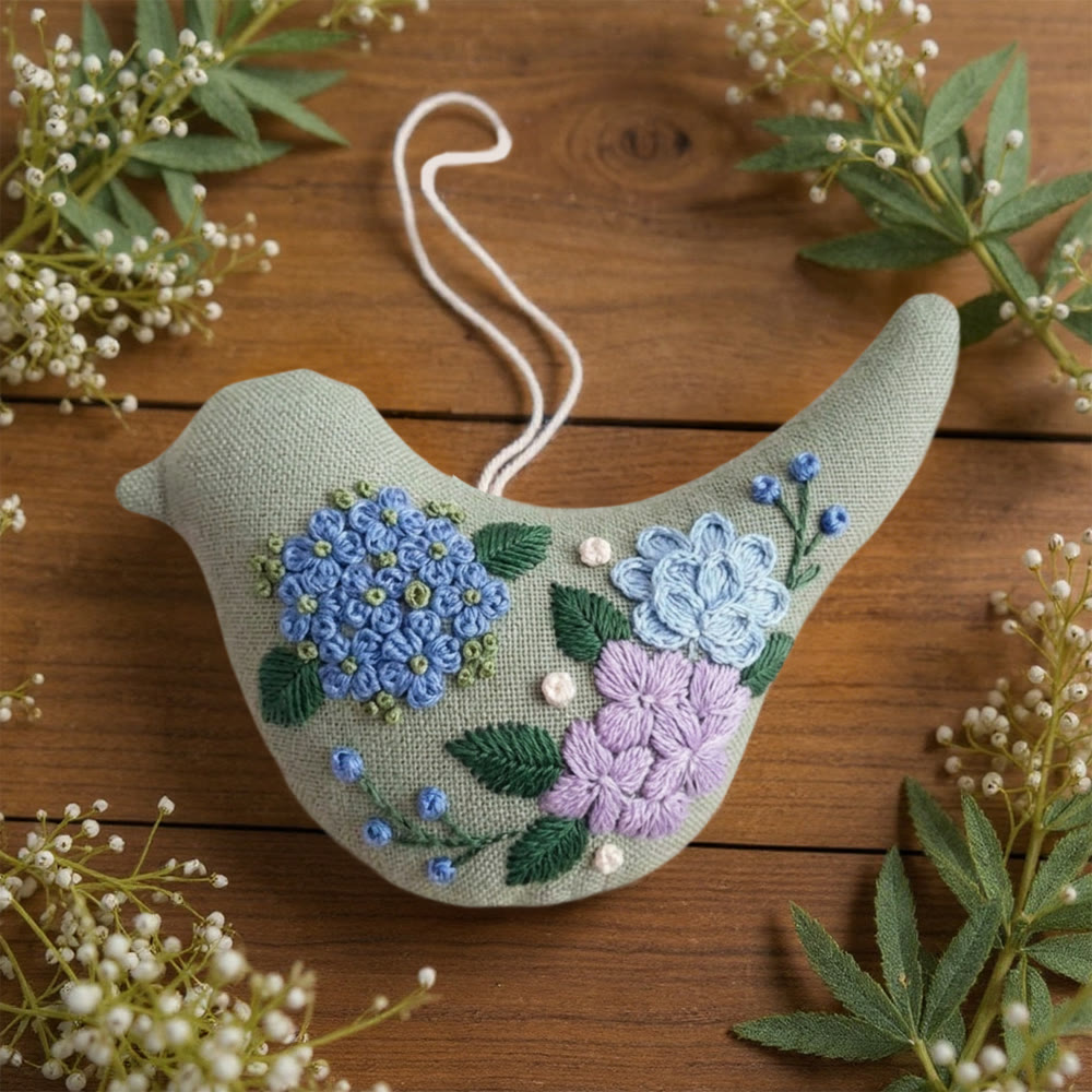 Rubbyoo Bird-shaped Embroidery Kit - Blooming Hydrangea | Diy Wedding Decoration | Hand Crafted Birds - image 6