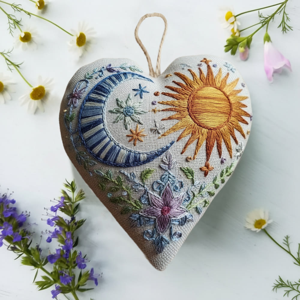 Rubbyoo Heart Embroidery Kit - Sun & Moon |  Folk-Art Style DIY Needlework | Nature Lover's Heart Ornament - image 9