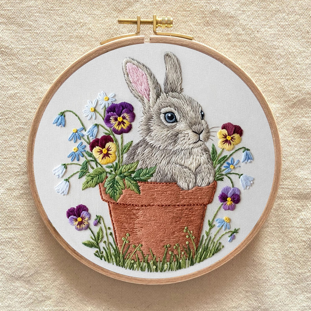 Rubbyoo Embroidery Kit - Rabbit With Flowerpot |  Embroidery Animal Design | Handmade Home Decor - image 9
