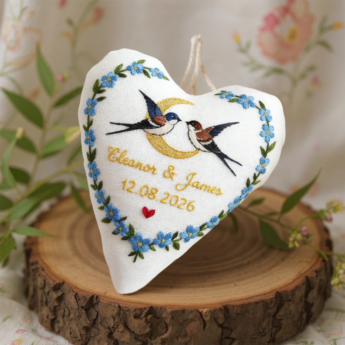 Rubbyoo Heart Embroidery Kit - Swallows Moon Blue Floral Wreath | Bespoke Handcrafted Work | Anniversary Prime Choice - image 6