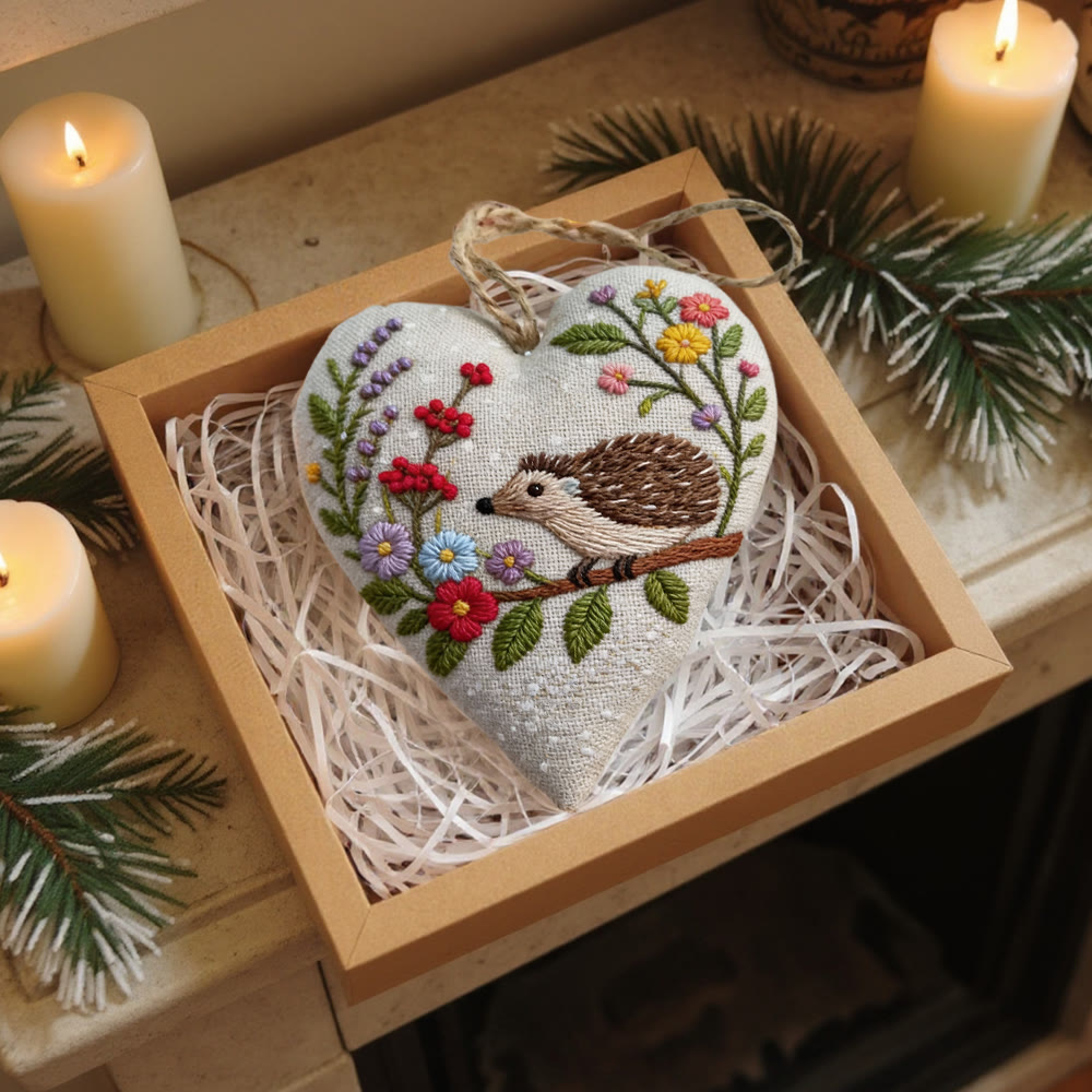 Rubbyoo Heart Embroidery Kit - Hedgehog With Floral Wreath Pattern | Novice-friendly Craft | Charming Decor - image 5