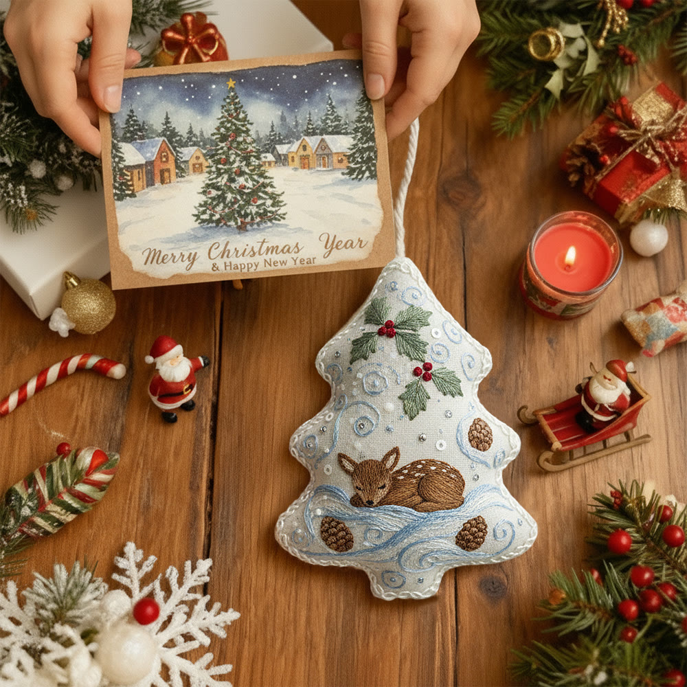 Rubbyoo Tree-shaped Embroidery Kit - Deer Pinecone Motif | Cozy Hanging Decoration | Top Gifting DIY Craft - image 9