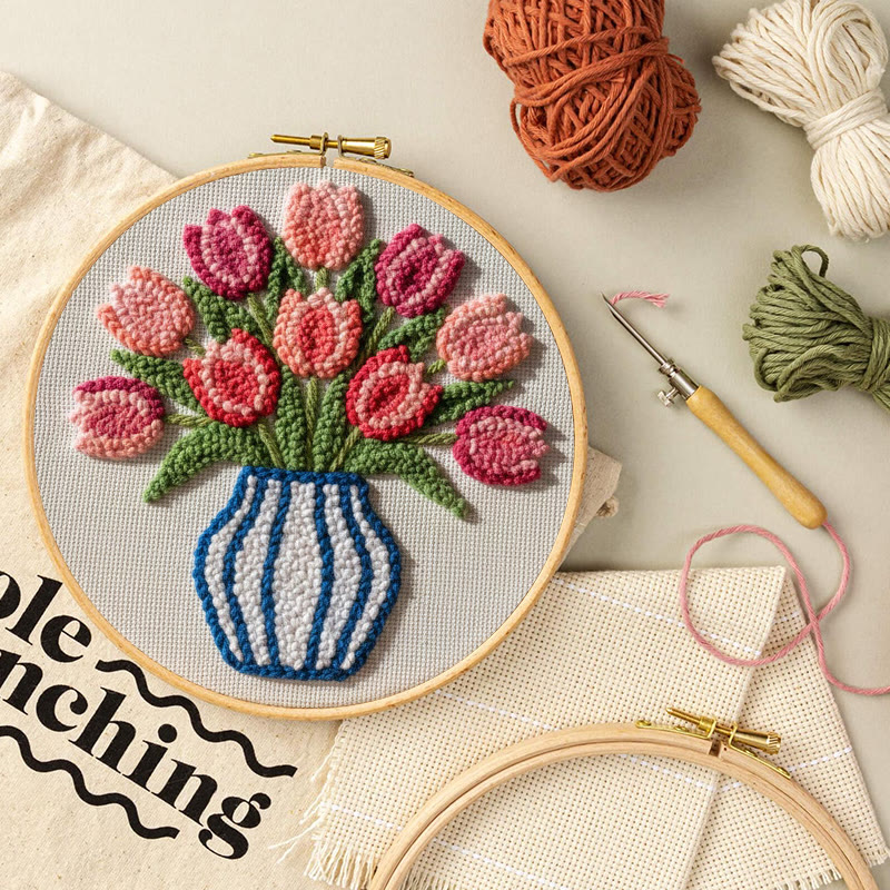 Striped Vase Tulip Bouquet Punch Needle Kit - Charming Handwork | Thoughtful Gift Pick - image 8