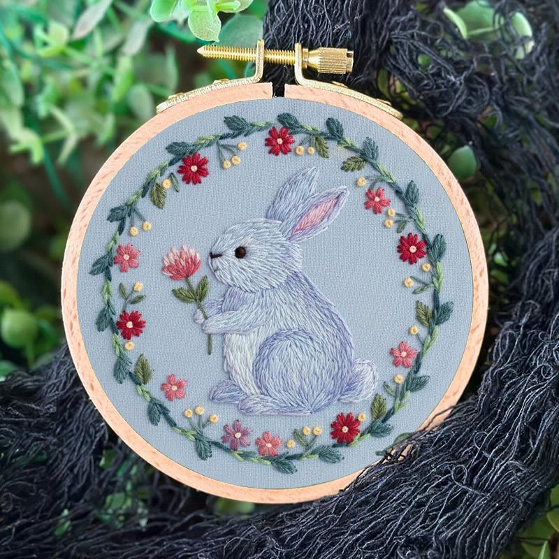 Rubbyoo Embroidery Kit - Bunny With Flower And Wreath | Cheerful Diy | Charming Home Touch - image 7