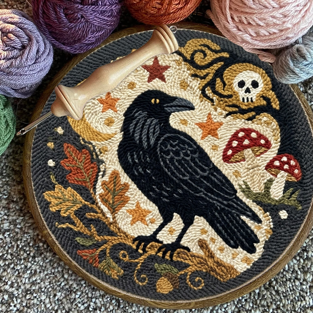 Midnight Crow Punch Needle Kit - Gothic Woodland Crow Graphic | Handmade Halloween Craft Project - image 3