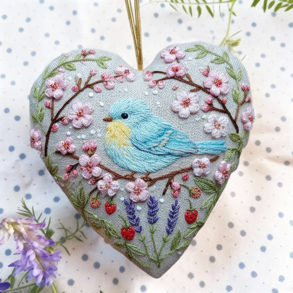 Rubbyoo Heart Embroidery Kit - Cherry Blossom Blue Bird | Novice Friendly Diy | Perfect Anniversary Gift - image 7
