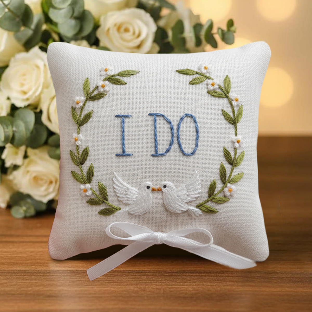 Rubbyoo Personalized Ring Bearer Pillow Embroidery Kit - I Do White Doves Wreath | Personal Handmade Gift  | Proposal Gifts - image 9