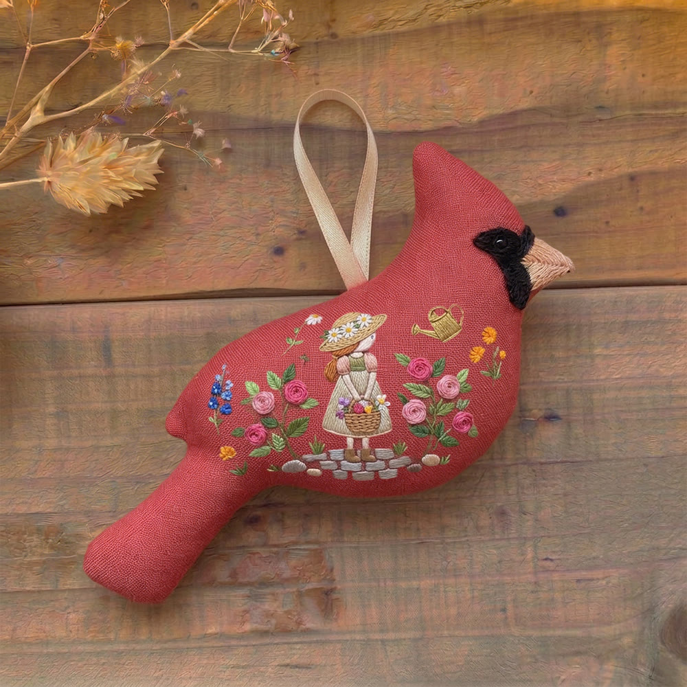 Rubbyoo Cardinal Embroidery Kit - Gardener Girl Art | Unique Gift Idea | Whimsical Ornament - image 2