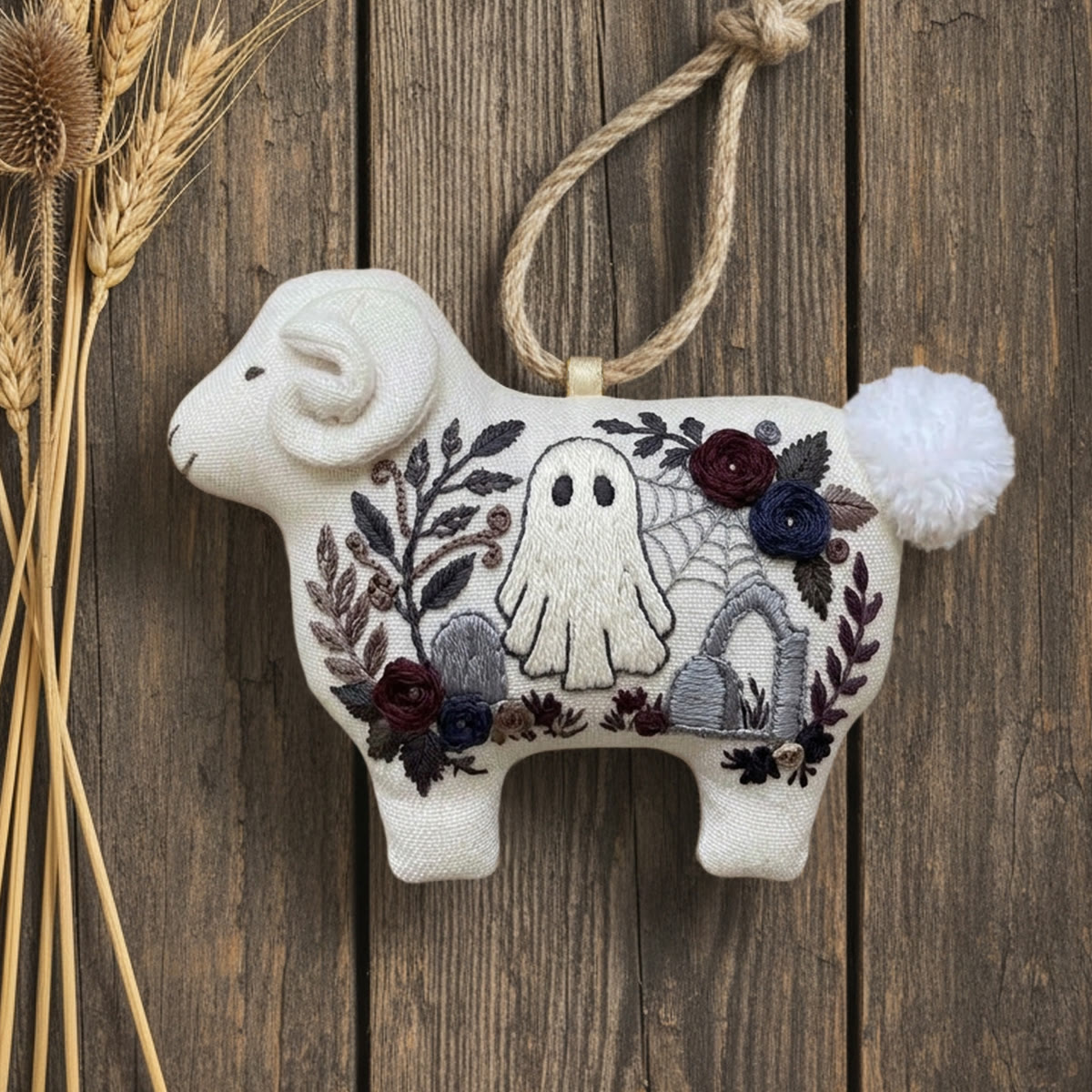 Rubbyoo Lamb-shaped Embroidery Kit - Whimsical Ghost | Spooky Hanging Ornament | Unique Handmade Collection  - image 6