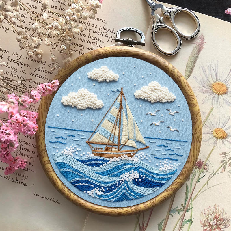 Rubbyoo Embroidery Kit - Sailboat On The Sea | Blue Toned Home Decor | Unique Nautical Gift For Her - image 8