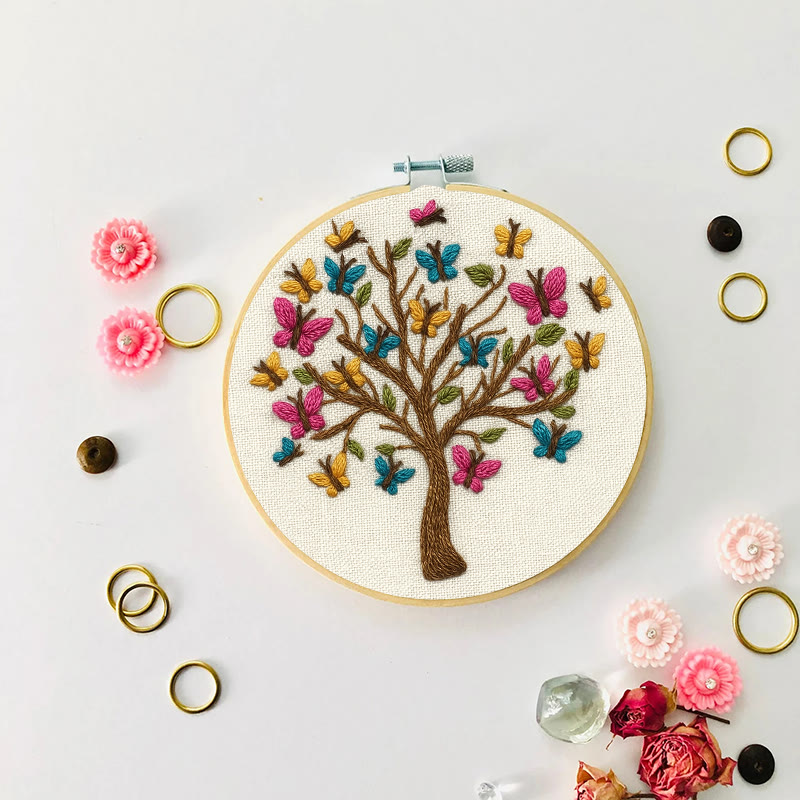 Rubbyoo Embroidery Kit - Colourful Butterfly With Tree | Charming Handmade Craft | Perfect Hanging Decor - image 4