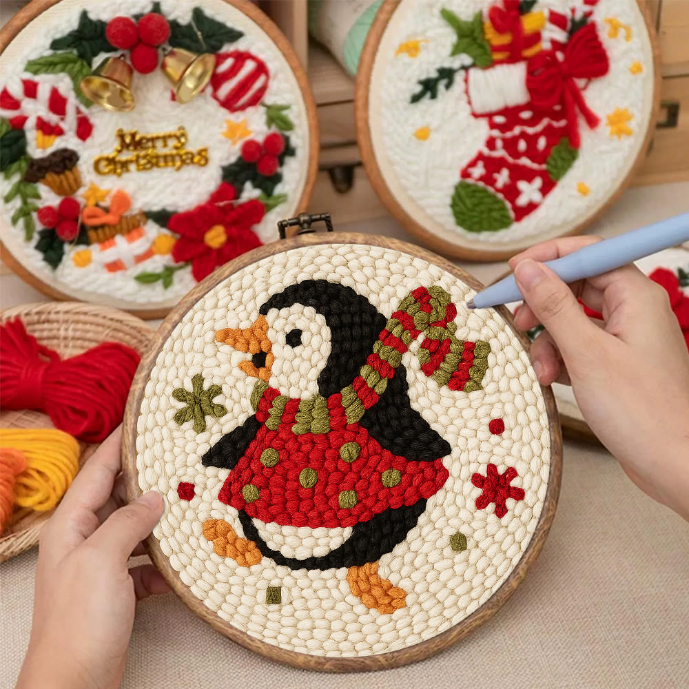  Rotating Penguin Punch Needle Kit - Christmas Wall Hanging Craft | Winter House Ornament  - image 5