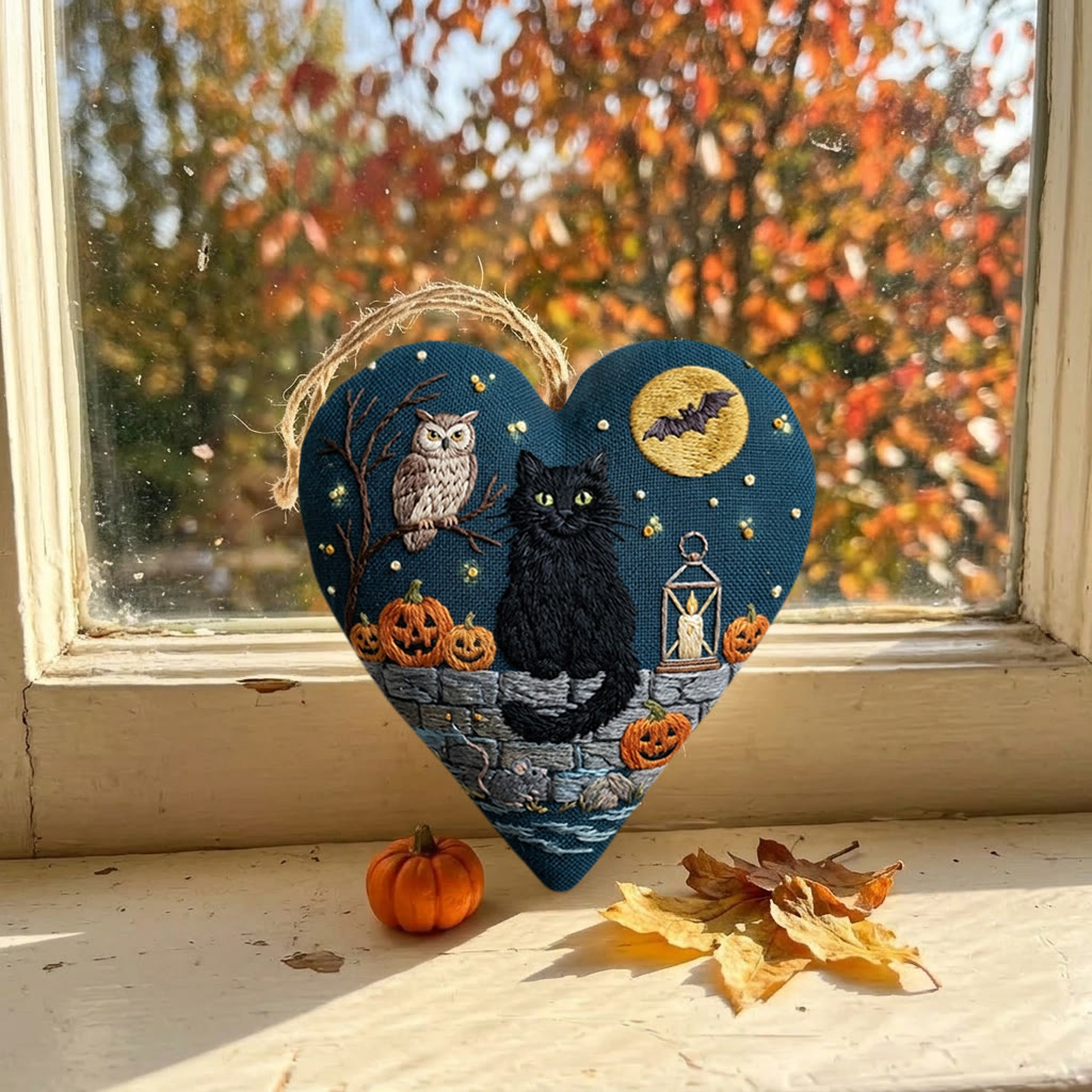 Rubbyoo Heart Embroidery Kit - Black Cat | Textile Craft Gift | Halloween Tree Ornament - image 6