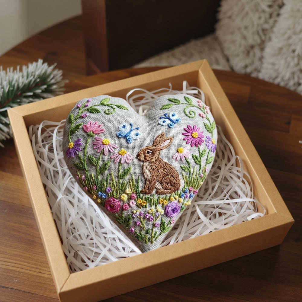 Rubbyoo Heart Embroidery Kit - Rabbit With Flowers | Diy Home Ornament | Unique Handmade Art - image 8