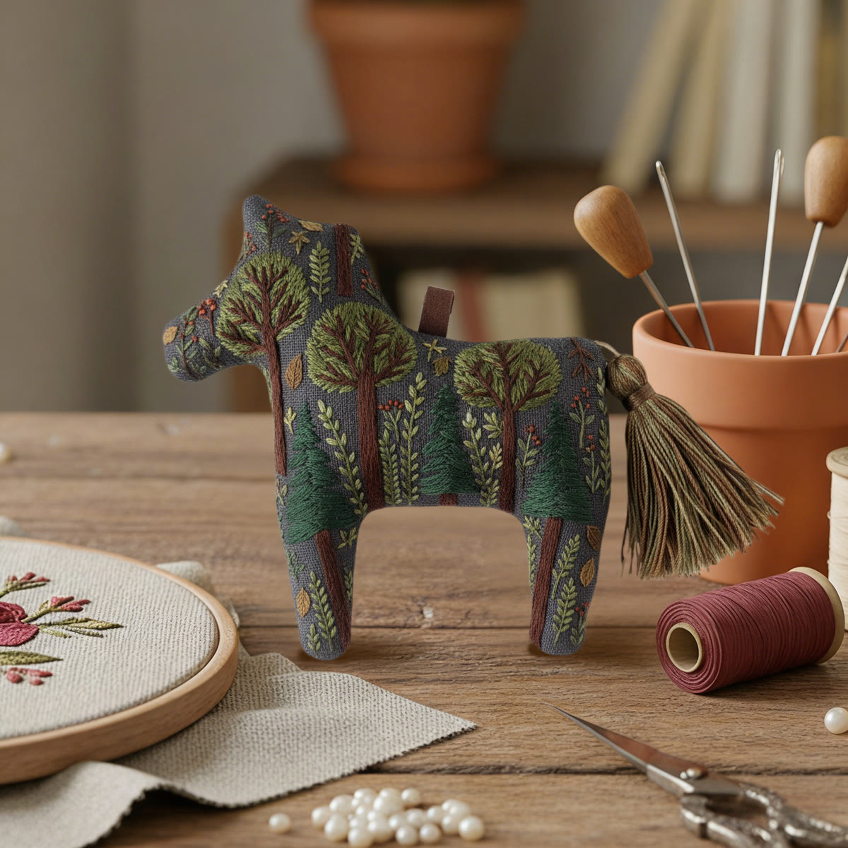 Rubbyoo Dala Horse Embroidery Kit - Green Forest | Handmade Gift | Whimsical Ornament  - image 5
