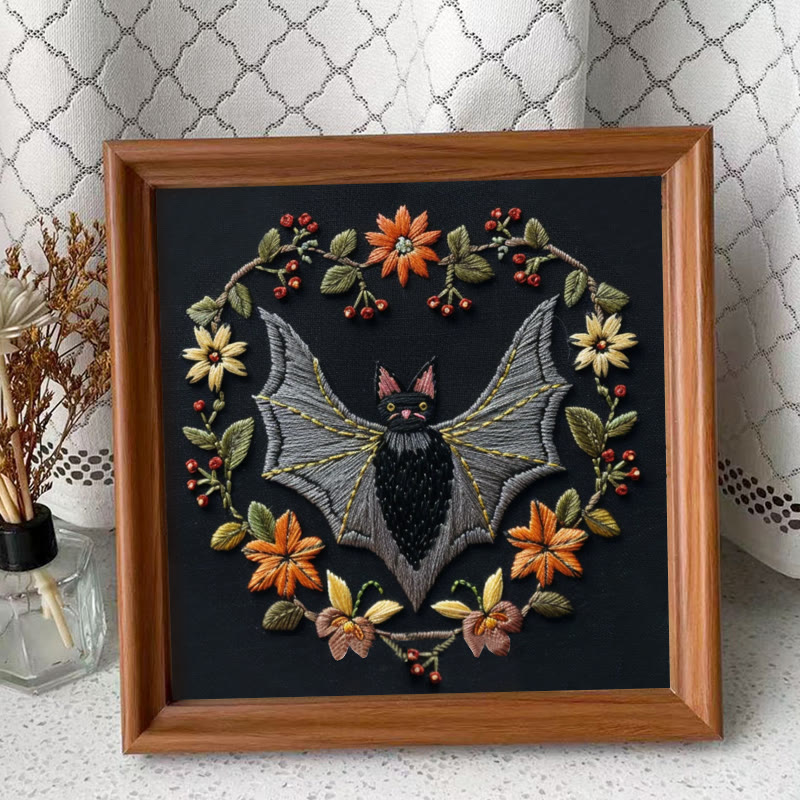 Rubbyoo Embroidery Kit - Halloween Floral Bats | Diy Halloween Crafts | Creative Wall Hanging - Embroidery Kit Plus An Extra Frame - image 10
