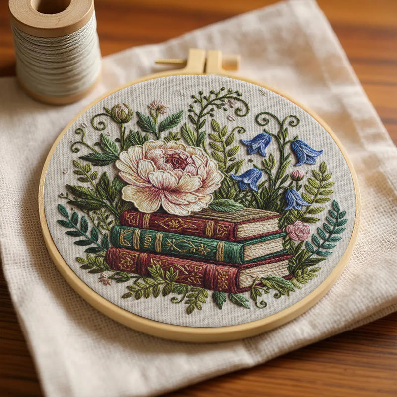 Rubbyoo Embroidery Kit - Blooming Flower With Book | Perfect Bookshelf Ornament | Nice Gifts For Her - image 5