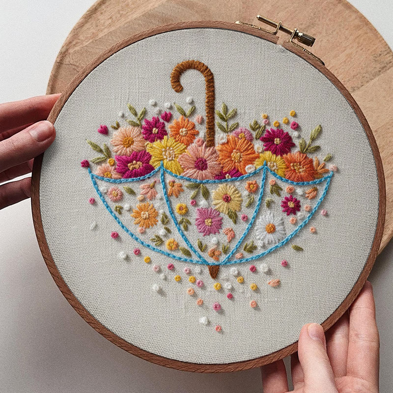 Rubbyoo Embroidery Kit - Floral Umbrella | Creative Stitch Design | Nice Wall Decor - image 9
