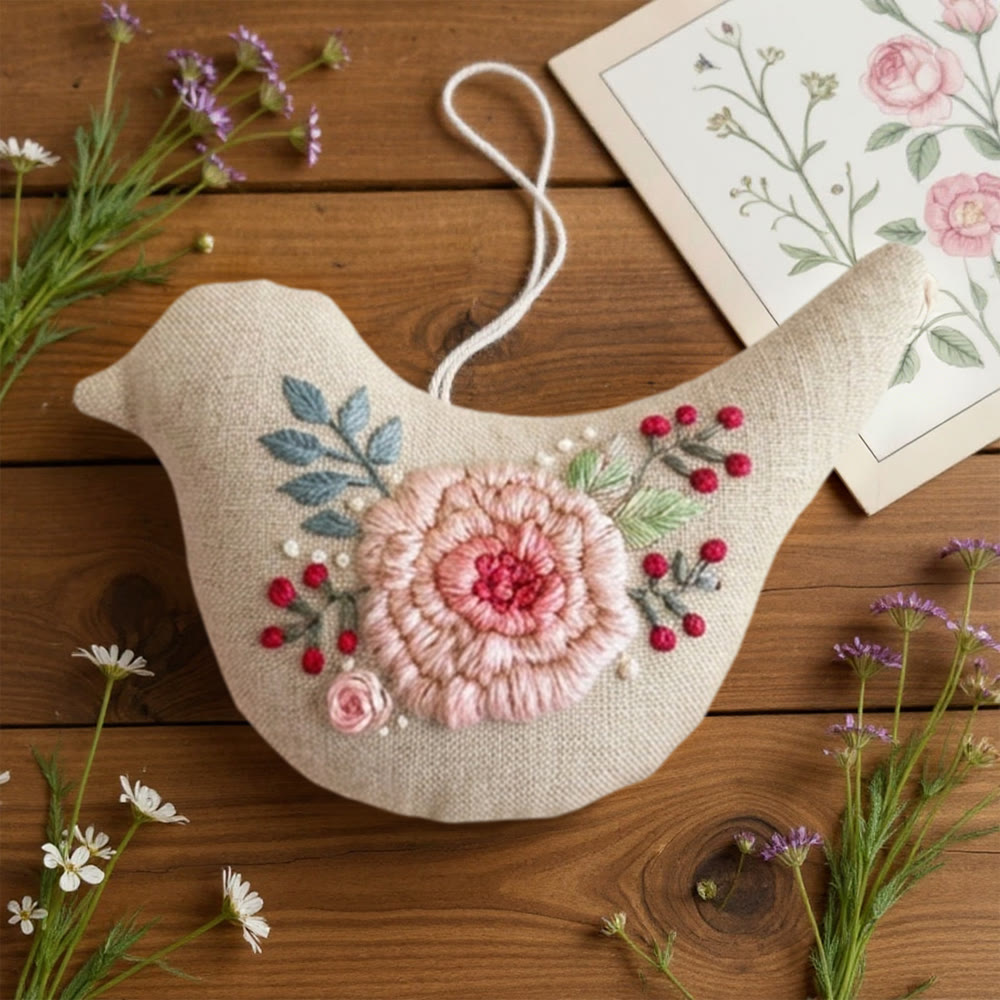 Rubbyoo Bird-shaped Embroidery Kit - Charming Rose | Diy Floral Needlework | Handmade Craft For Her - image 4