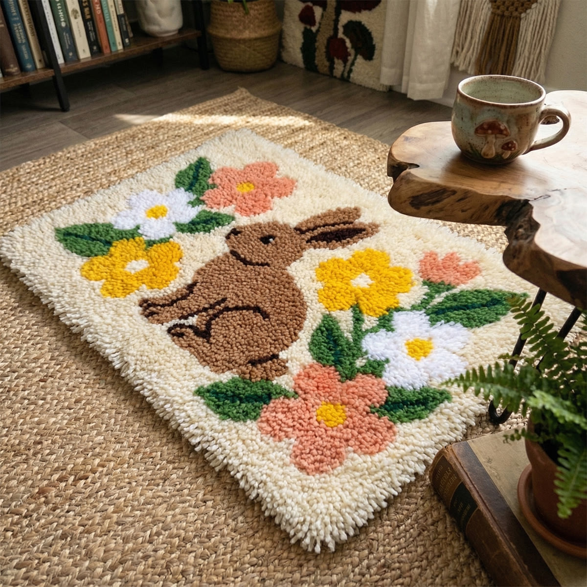 Rubbyoo Latch Hook Rug Kit - Floral Bunny | Spring Handmade Ornament | Creative Animal Rug - image 5