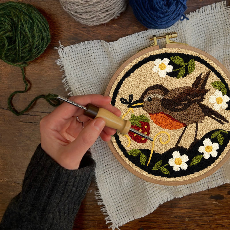 Strawberry Bird Punch Needle Kit - Diy Needle Yarn Craft | Beginner Handmade Art - image 6