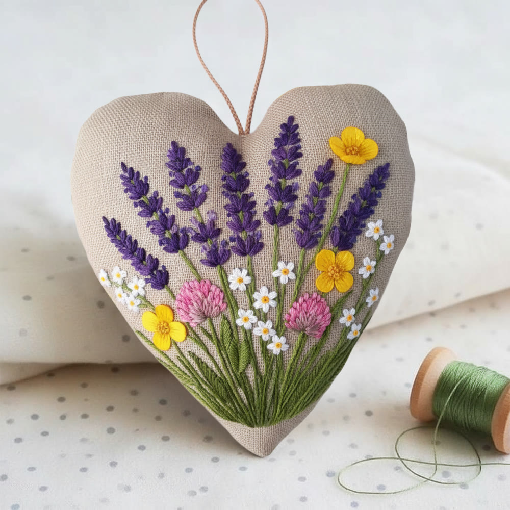Rubbyoo Heart Embroidery Kit - Lavender Wildflower | Easy Diy Starter Kit | Warm Home Accent - image 4