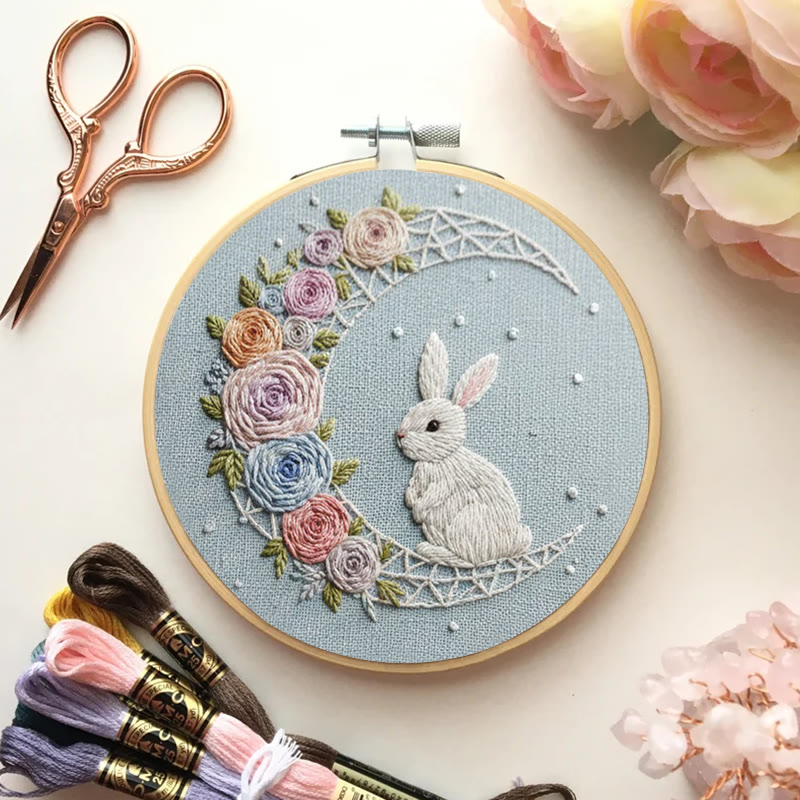 Rubbyoo Embroidery Kit - Floral Moon Bunny | Enchanting Diy | Dreamy Gift Idea - image 3