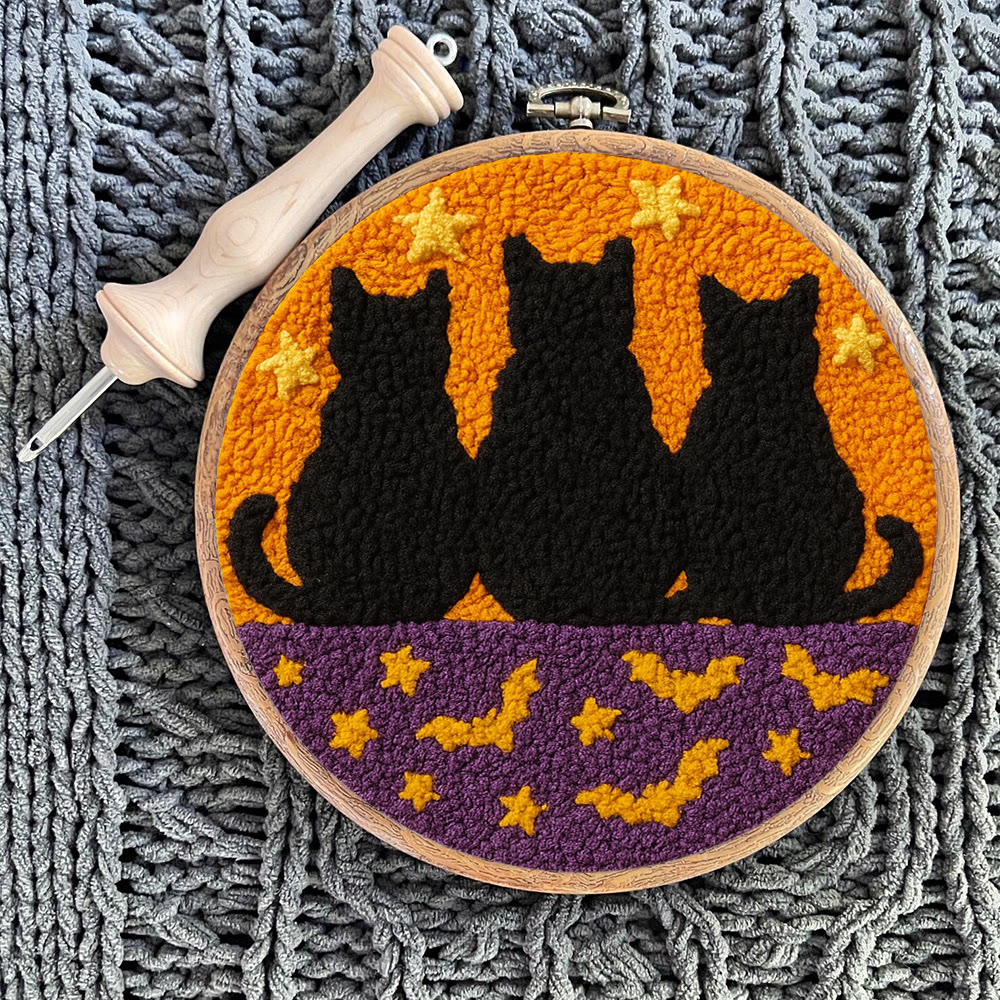Black Cat Family Punch Needle Kit - Halloween Handmade Craft | Nice Artwork For Home Hanging - image 10