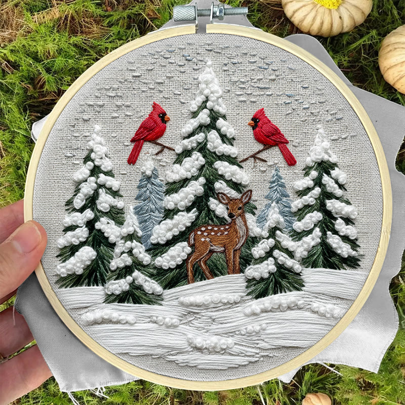 Rubbyoo Embroidery Kit - Snowy Forest | Christmas Cardinals Handicraft | Winter Landscape Art  - image 8