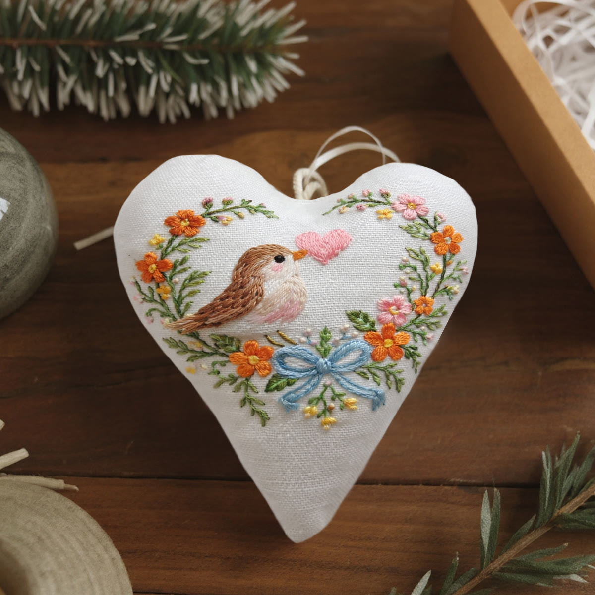 Rubbyoo Heart Embroidery Kit - Bird Pink Heart Floral Wreath | Lovely Gifting Option | Easy-to-make Diy Embroidery - image 4