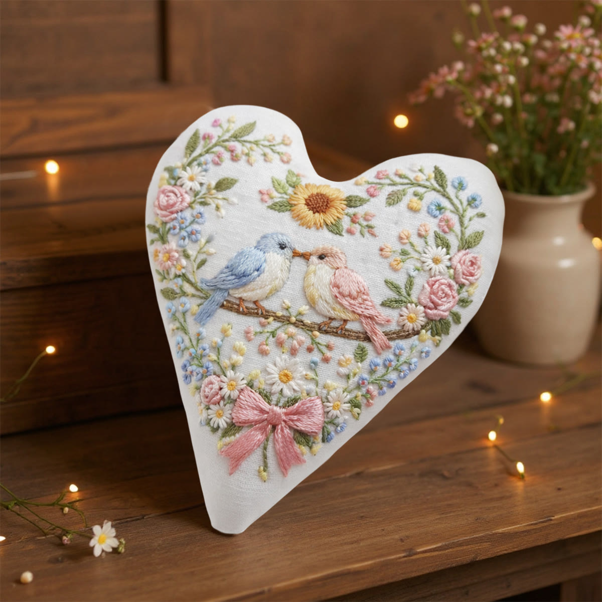 Rubbyoo Heart Embroidery Kit - Two Birds Sunflower Floral | Delightful Decor Pendant | Newcomer-simple Diy Stitch - image 7